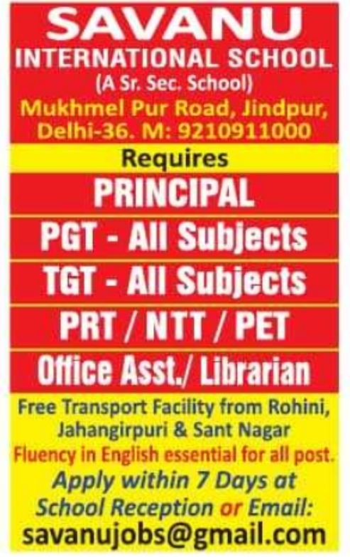 Job Opening: Multiple Positions at Savanu International School