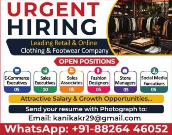Job Opening: Multiple Retail and Online Roles at a Leading Clothing & Footwear Company