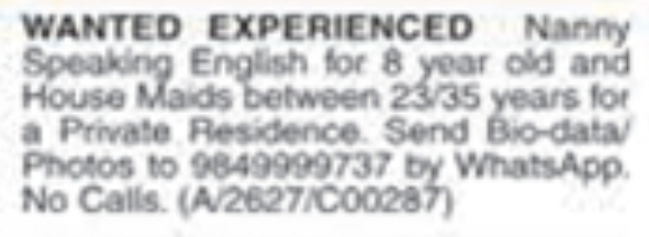 Job Opening: Nanny & House Maids