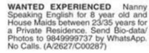 Job Opening: Nanny & House Maids