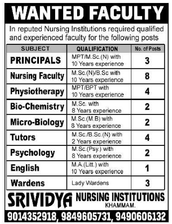 Job Opening: Nursing College Faculty & Wardens