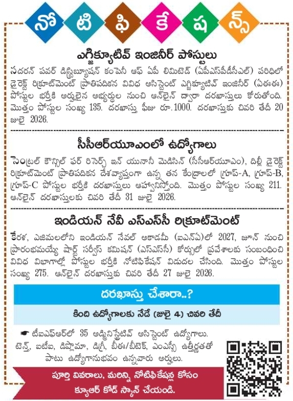 Job Opening: Openings at APSPDCL, CCRUM, Indian Navy, and TIFR