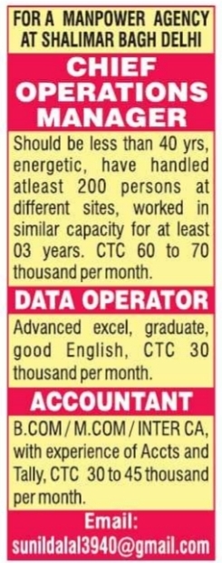 Job Opening: Operations, Data & Accounts Staff
