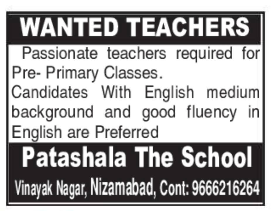 Job Opening: Pre-Primary Teachers at Patashala The School