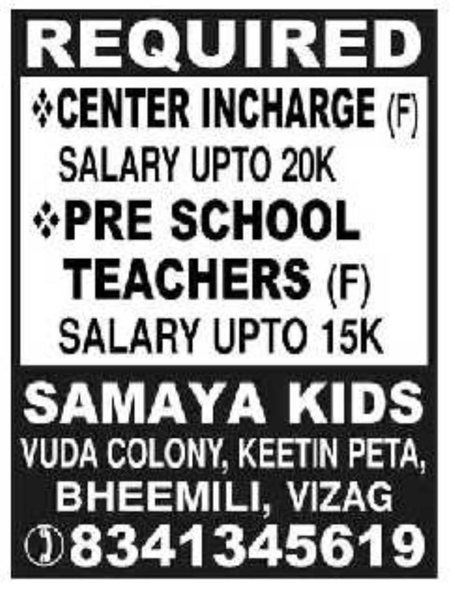 Job Opening: Preschool Teachers & Incharge