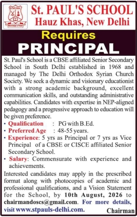 Job Opening: Principal at St. Paul's School