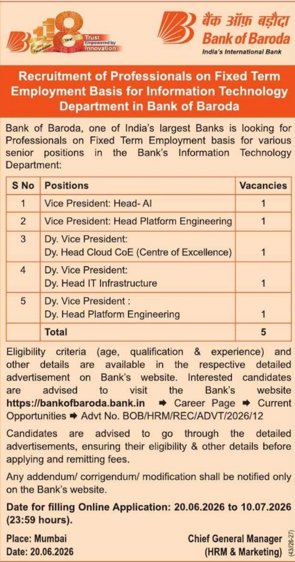 Job Opening: Professional at Bank of Baroda