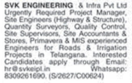 Job Opening: Project Managers, Site Engineers & Technical Staff