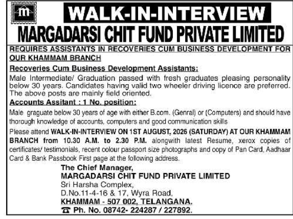 Job Opening: Recoveries & Accounts Assistants