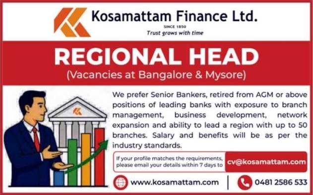 Job Opening: Regional Head at Kosamattam Finance Ltd.