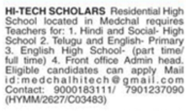 Job Opening: School Teachers & Front Office Admin Head, Medchal