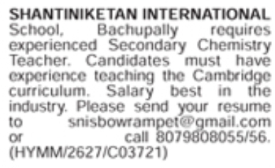 Job Opening: Secondary Chemistry Teacher