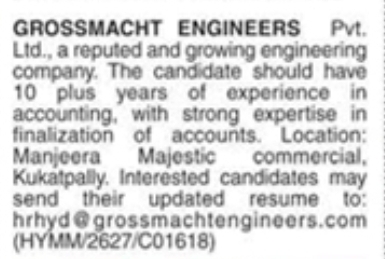 Job Opening: Senior Accountant at Grossmacht Engineers