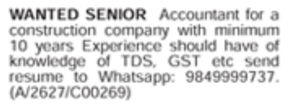 Job Opening: Senior Accountant