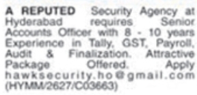 Job Opening: Senior Accounts Officer at Hawk Security Agency