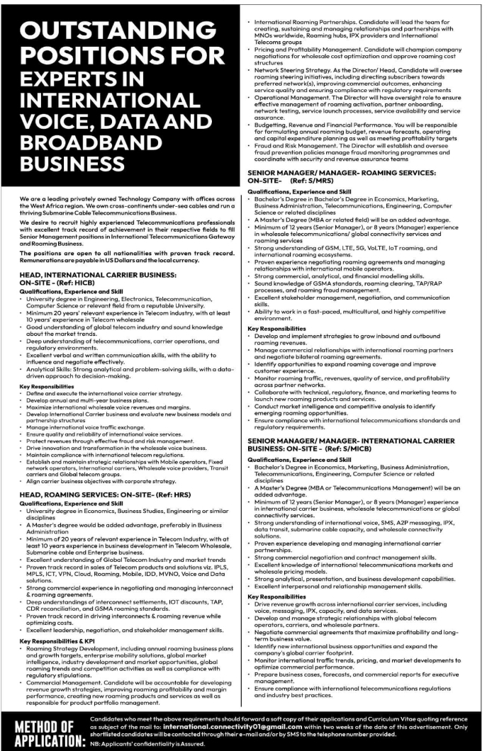 Job Opening: Senior Management Experts