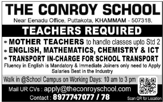 Job Opening: Teachers & Transport In-Charge