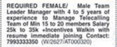 Job Opening: Telecalling Team Leader Manager
