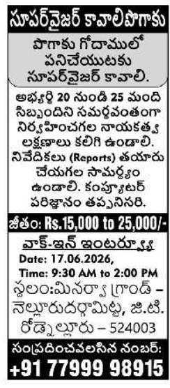 Job Opening: Tobacco Godown Supervisor