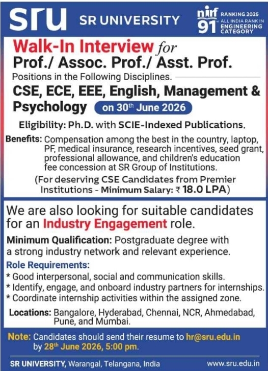 Job Opening: Walk-In Interview at SR University
