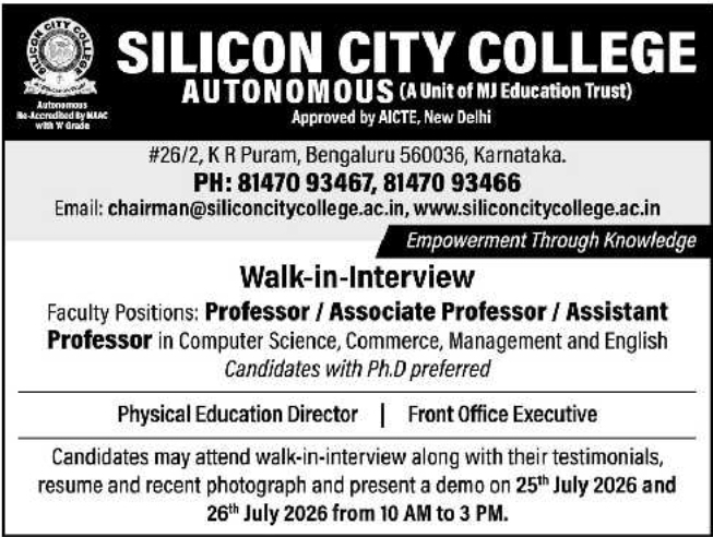 Job Opening: Walk-in-Interview for Faculty