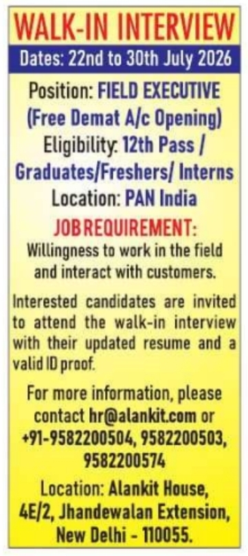 Job Opening: Walk-In Interview for Field Executives