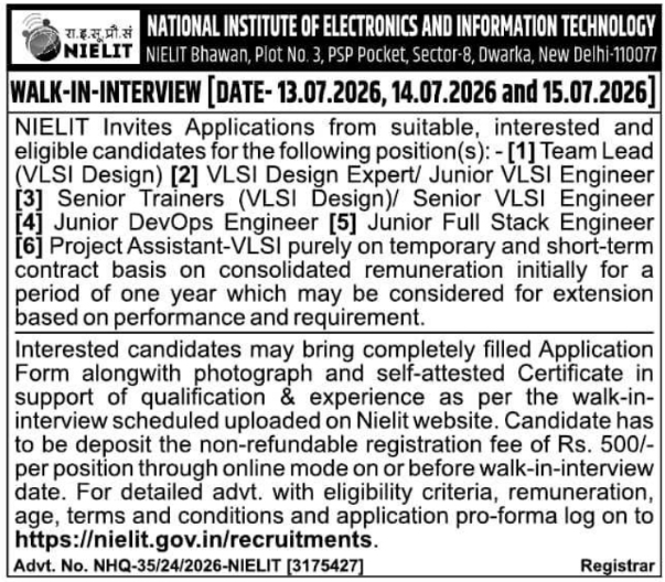 Job Opening: Walk-In-Interviews at NIELIT New Delhi