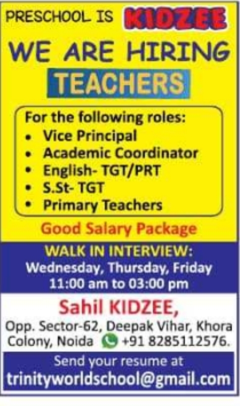Job Opening: Walk-In Interviews for Teachers and Staff at Sahil KIDZEE