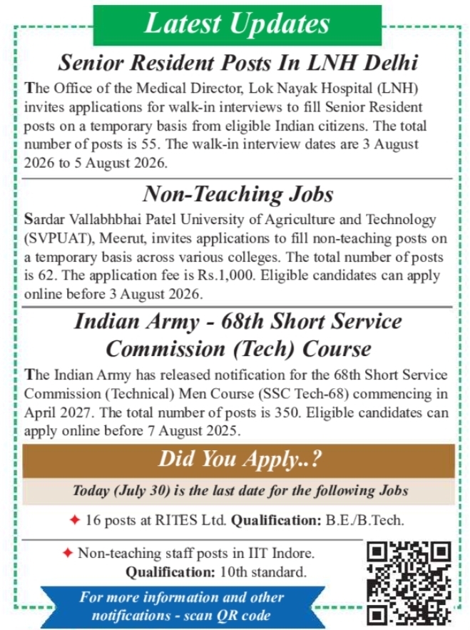 Job Openings: Engineering Posts, Non-Teaching Vacancies, and SSC Tech Course