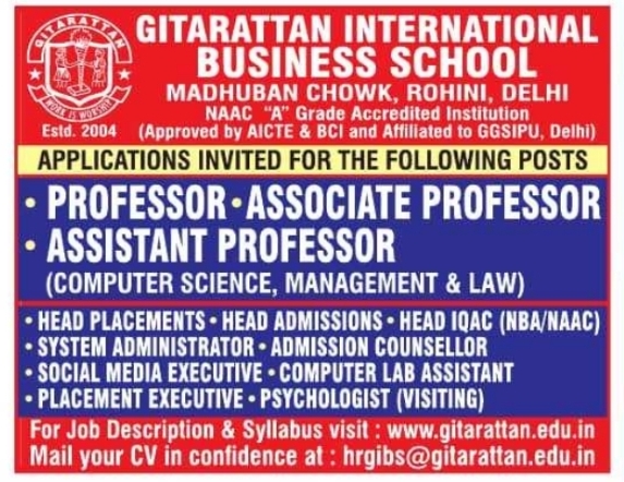 Job Openings: Faculty & Staff at GIBS, Delhi