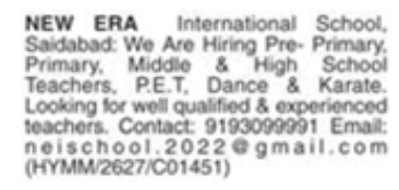 Job Openings: Teachers & Instructors at New Era International School
