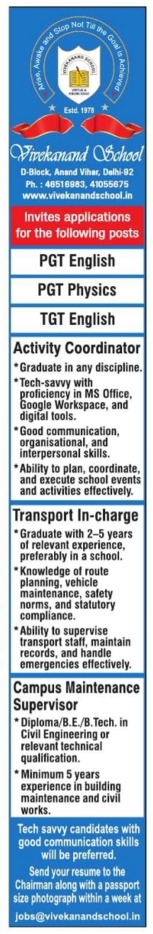 Job Openings: Teaching & Administrative Staff
