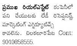 Job Opportunities: Real Estate Firm, Chilakaluripet