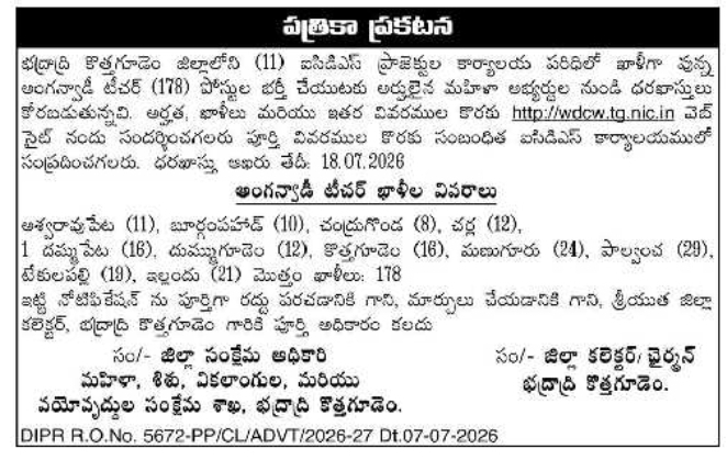 Job Opportunity: Anganwadi TeachersRole