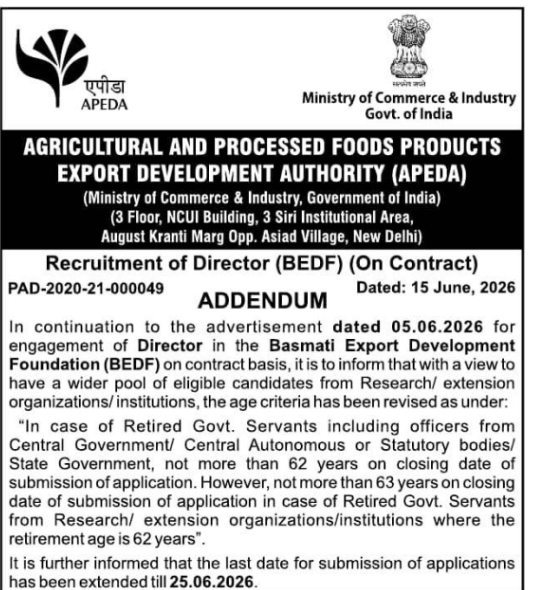Job Opportunity: APEDA BEDF Director (Contract Basis)