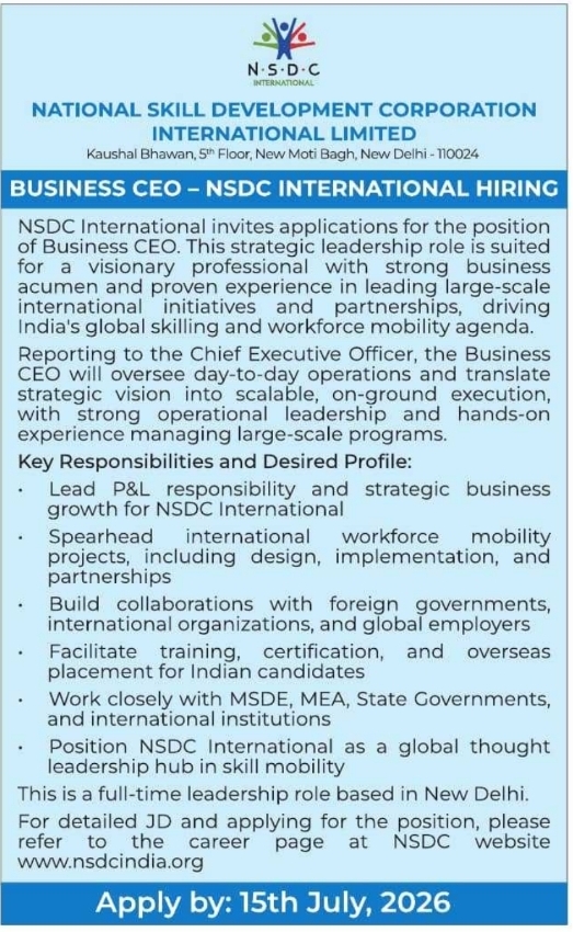 Job Opportunity: Business CEO at NSDC International