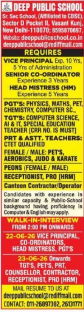 Job Opportunity: Deep Public School Walk-In Interviews