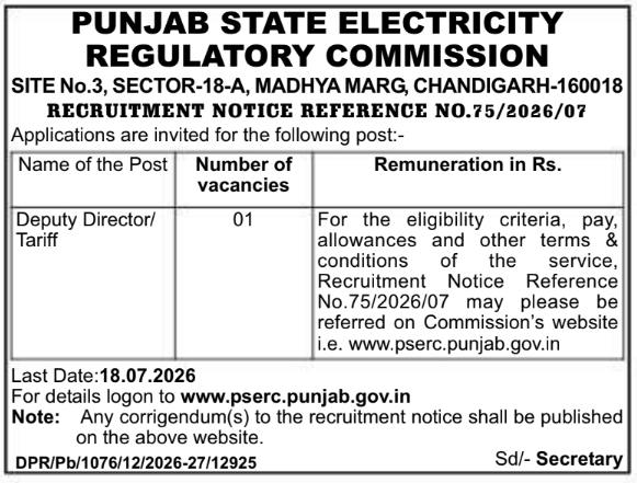 Job Opportunity: Deputy Director Recruitment at PSERC Punjab