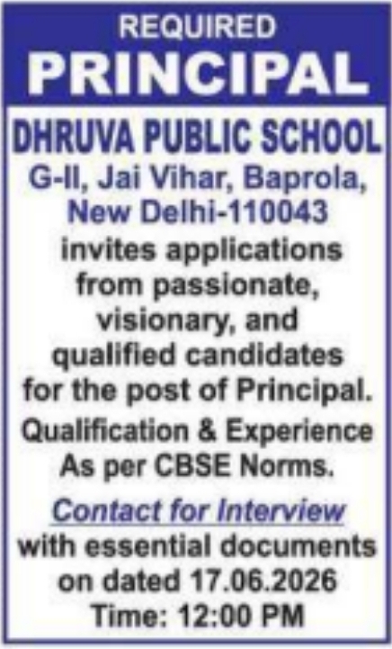 Job Opportunity: Dhruva Public School Principal Recruitment