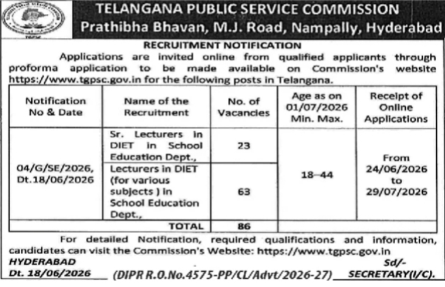 Job Opportunity: DIET Lecturers TGPSC Recruitment