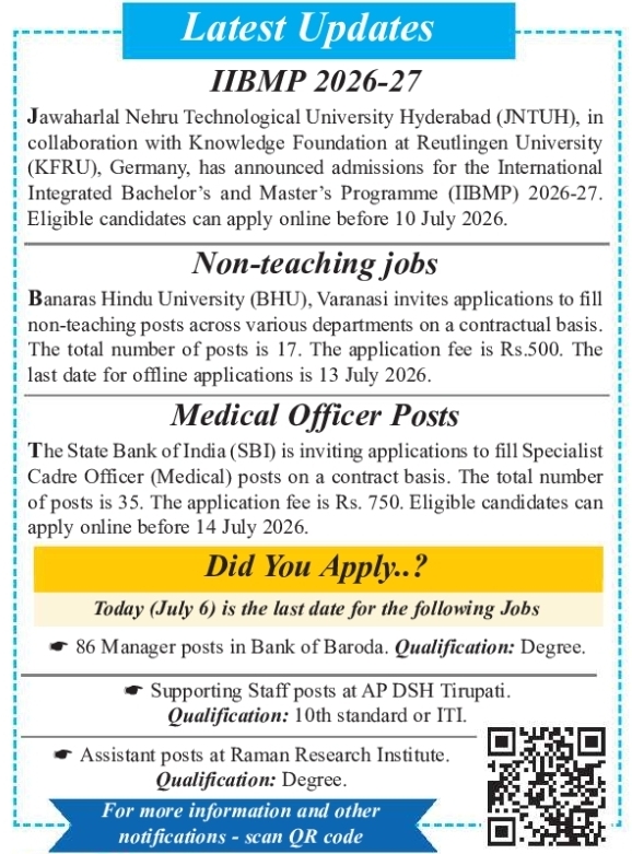 Job Opportunity: Educational and Career Updates (JNTUH, BHU & SBI)
