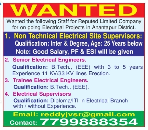 Job Opportunity: Electrical Project Staff