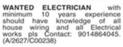 Job Opportunity: Electrician