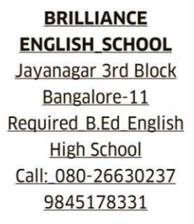 Job Opportunity: English Teacher Recruitment at Brilliance English School, Bangalore