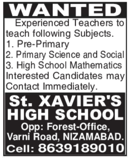Job Opportunity: Experienced TeachersRole