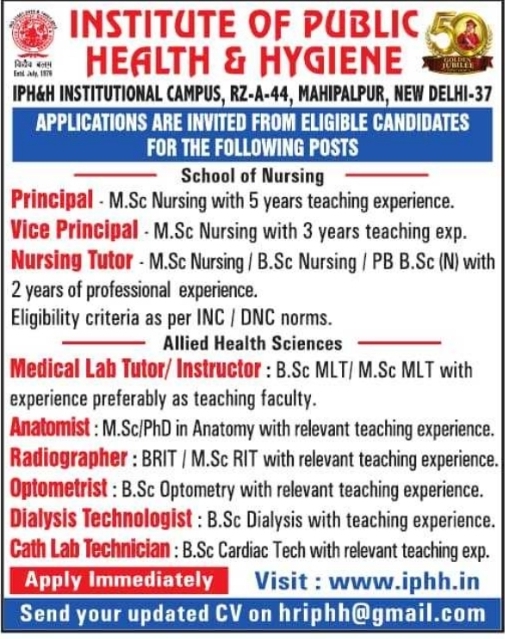 Job Opportunity: Faculty Recruitment at Institute of Public Health & Hygiene