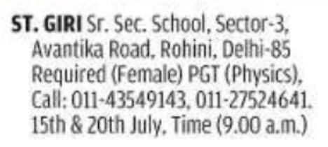 Job Opportunity: Female PGT Physics Teacher