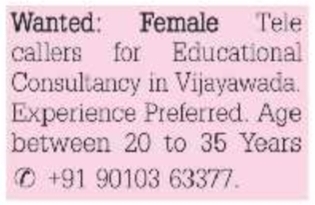 Job Opportunity: Female Telecallers Role at Educational Consultancy
