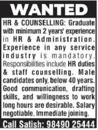 Job Opportunity: HR & Counselling Role