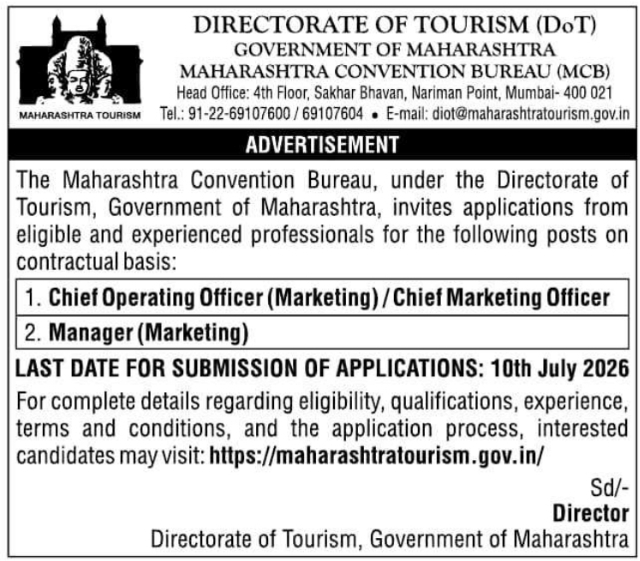 Job Opportunity: Marketing Roles at Maharashtra Tourism